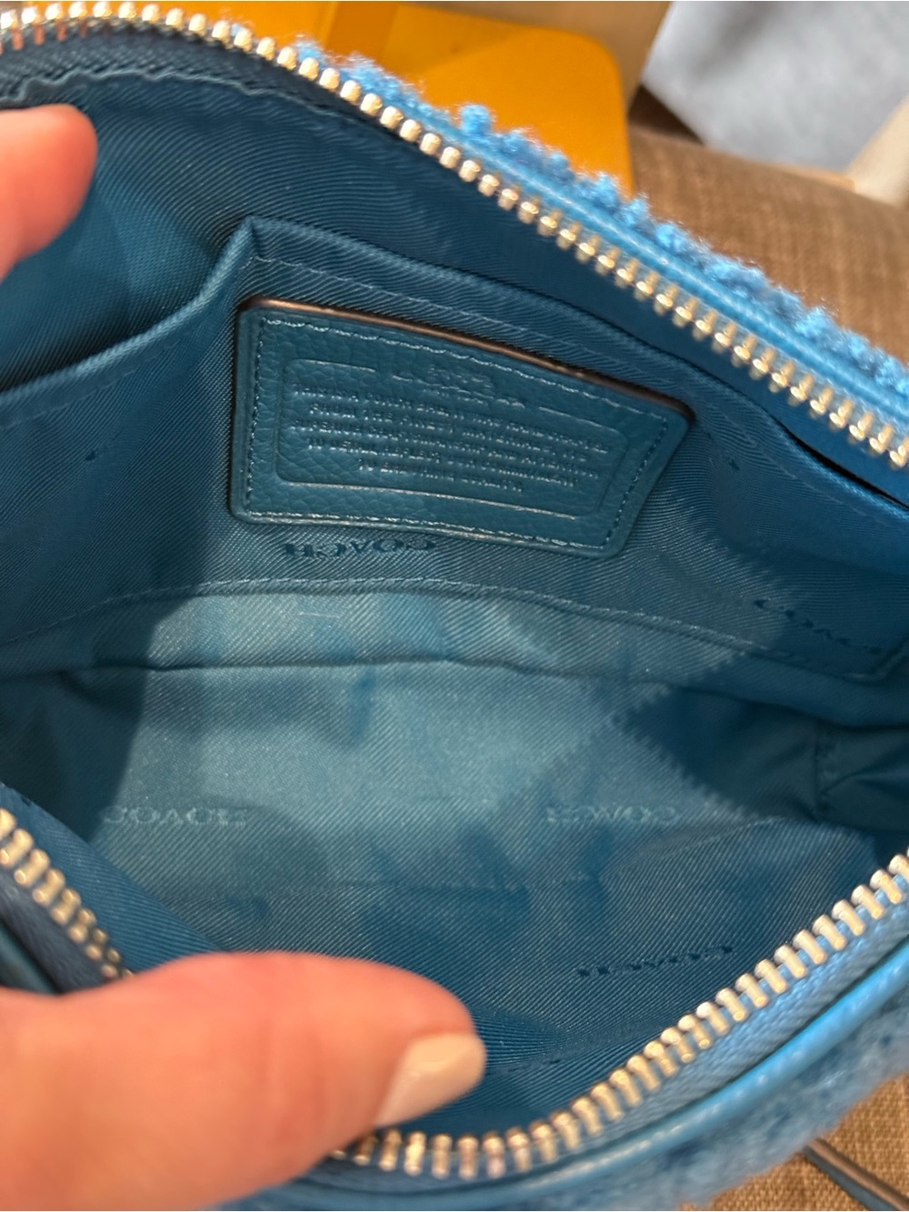 Coach Small Rhyder Pochette in Shearling & Leather — Peacock Blue - Picture 7 of 7
